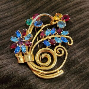 Vintage Coro Rhinestone Floral Swirl MCM Brooch